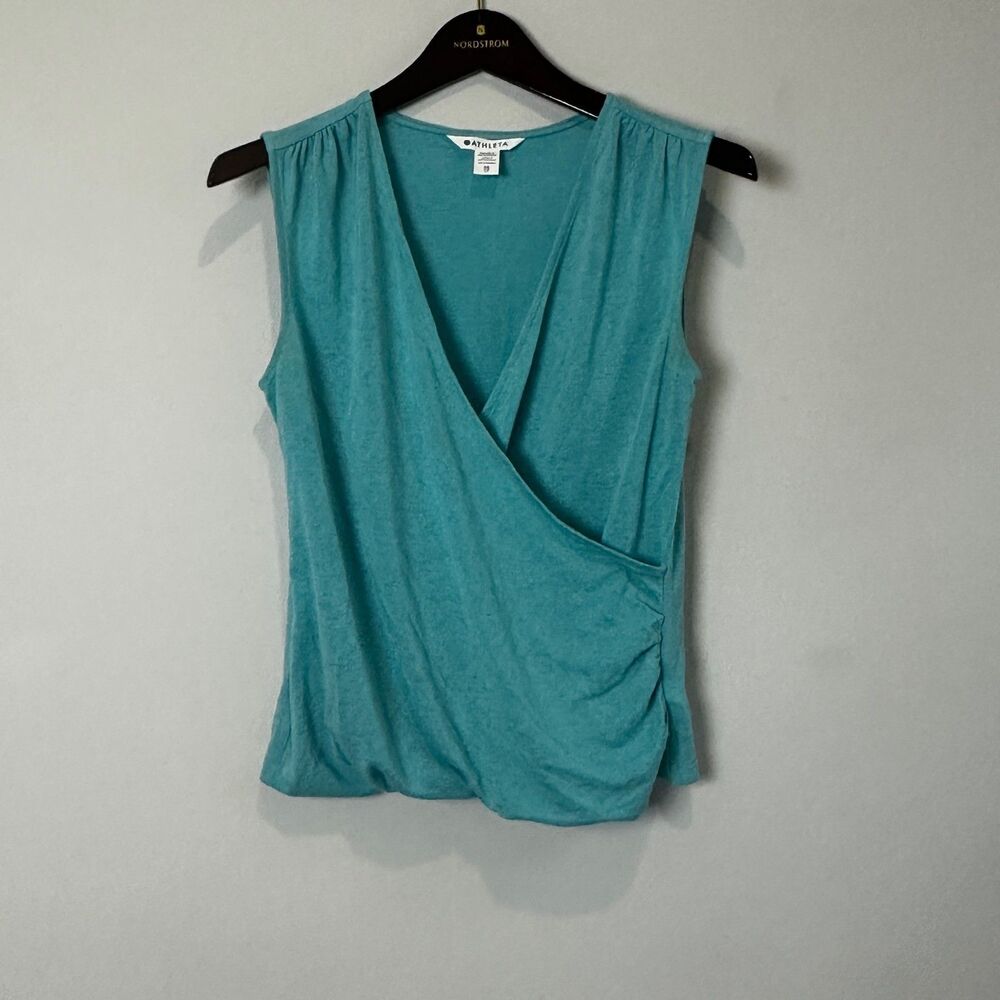 Athleta Breezy Faux Wrap Tank XS Aqua Modal Blend Athleisure Layering Capsule